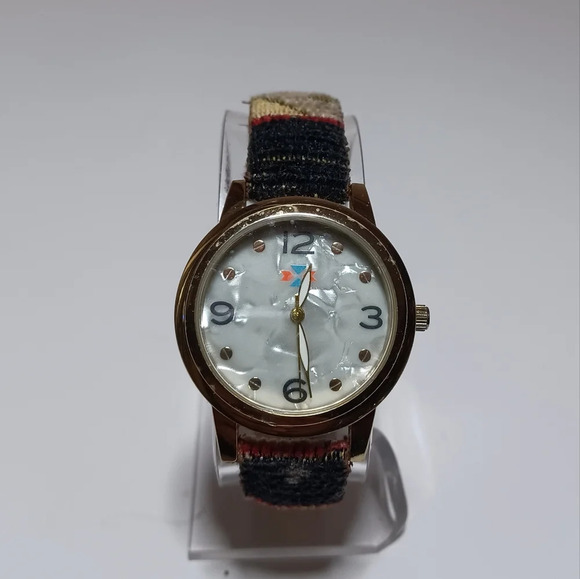 CANYON SKY Watch Southwest Inspiration Tribal Fabric Band Gold Tone MOP Dial - Picture 1 of 9